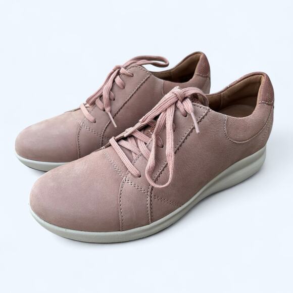 Clarks Unstructured Un Adorn Lace Dusty Pink Nubuck Leather Sneakers Womens 7.5 - Picture 2 of 9